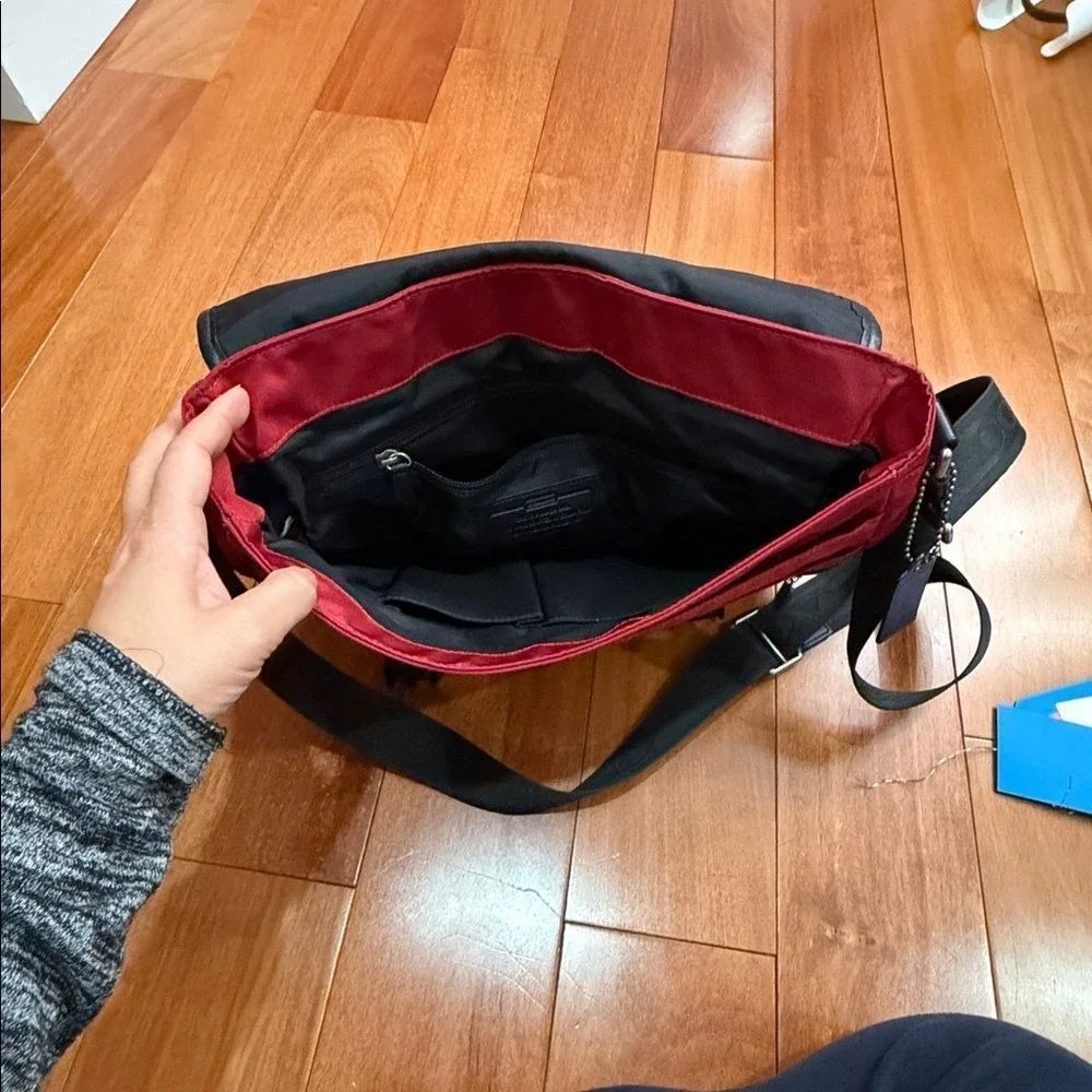 Coach‎ Red Nylon Leather Messenger Bag